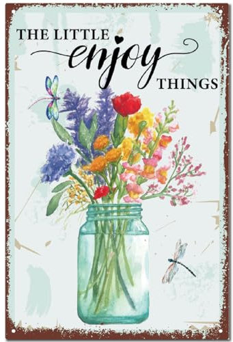 CREATCABIN Vintage-Blechschild Mit Blumen,Retro-Metall-Yin-Schild,Dekor The Little Enjoy Things,Wanddekoration,Kunstwandbild Für Zuhause,Garten,Küche,Bar,Kneipe,Wohnzimmer,Büro,Garage,Poster,30x20cm