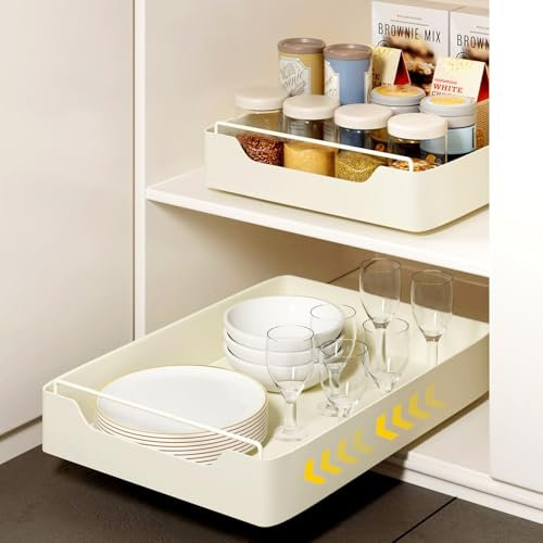 viriech Ausziehbarer Schrank Organizer, 1 Stück Teleskopschublade Nachrüsten, Slide Out Drawer mit Griff, Pull Out Cabinet Organizer Kitchen, Kein Bohren und Nageln Erforderlich (Weiß, 43x20x7cm)