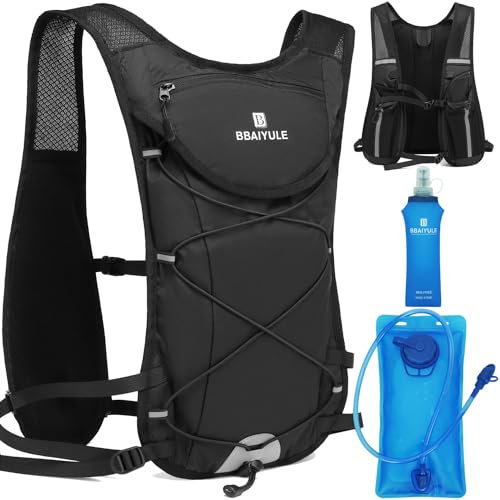 BBAIYULE Grand sac à dos d'hydratation, sac à dos de cyclisme, respirant et réglable, pour course à pied, cyclisme, escalade, randonnée, marche (avec poche de 2 l et flasque souple de 470 ml)