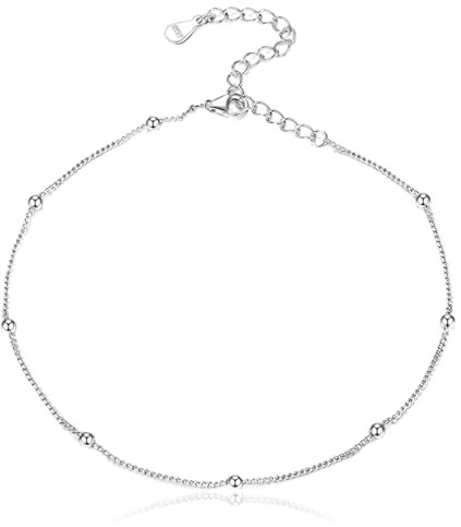 Ormromra S925 Sterling Silver Necklace, Ball Bead Chain, Beaded Chain, 40CM Adjustable Simple Chokers for Women & Men