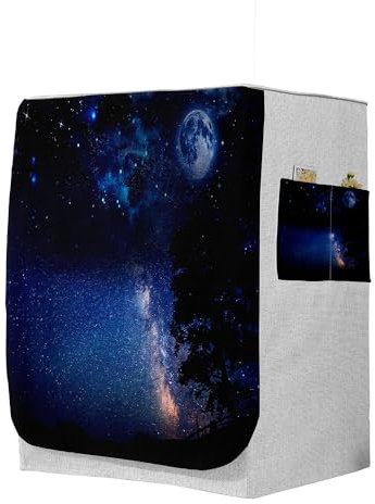 Highdi 3D Funda de Lavadora Cubierta, Secadoras de Carga Frontal Protector Exterior Cubierta a Prueba de Polvo (Capacidad L 10,5~12 kg,Noche Estrellada 3)
