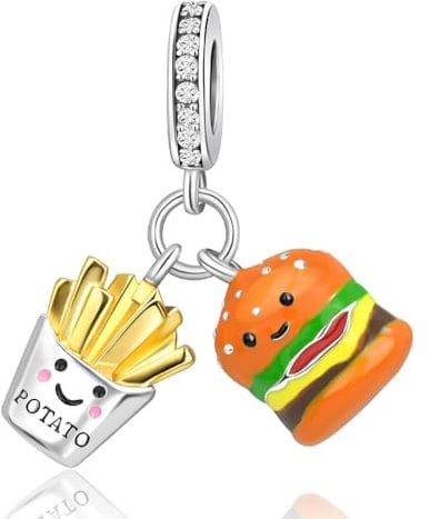 YUMINN Hamburger & Pommes 2er Set Charms für 925 Sterling Silber für Frauen Armbänder & Halsketten Dangle Anhänger für Weihnachten Valentinstag Muttertag Schmuck Geschenke für Frauen