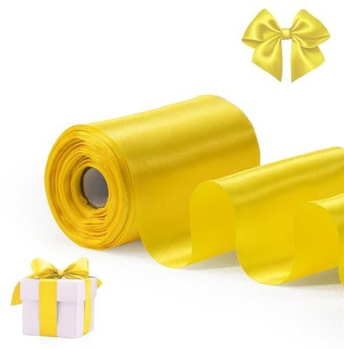 FAKILO Gelbes Satinband 10cm x 20 Meter Breite Band für eine große Eröffnung Geschäft Bandschnitte Zeremonie Schleife Hochzeit