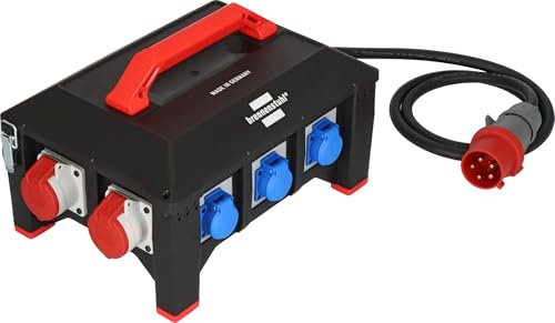 Brennenstuhl Professional Gummi-Stromverteiler BSV 5, 2m | Stromverteiler CEE-Stecker 32A, Kabel H07RN-F 5G6,0, 1xCEE 400V/32A, 2xCEE 400V/16A, 6x Schutzkontakt 230V, Made in Germany