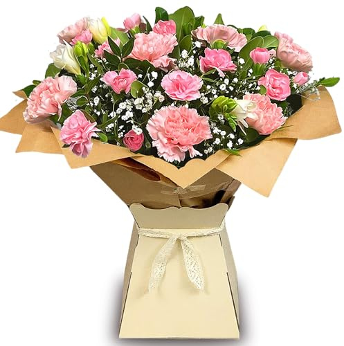 Luscious Pinks Flower Bouquet - Hand-Tied Carnations and Freesias - Fresh Fresh Flower Delivery - Ideal for Christmas and Gifts