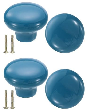 sourcing map 4 Packs Ceramic Drawer Knobs, Round Dresser Pulls, Decorative Drawer Knobs with M4 x 25mm Screw for Cupboard Wardrobe, Blue