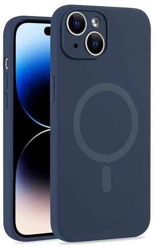 Mixroom - Custodia Cover per iPhone 15 in Tpu silicone liquido morbido compatibile con MagSafe accessori con cerchio magnetico integrato Blu