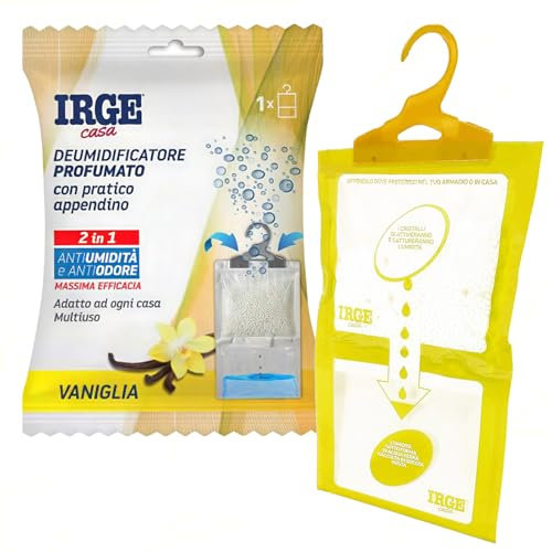 Sicignano | Deumidificatore con Appendino 2 in 1 IRGE, Anti-Umidità e Anti-Odore, Capacità 500 ml, Ideale per Armadi e Ambienti Domestici, Fragranza Vaniglia