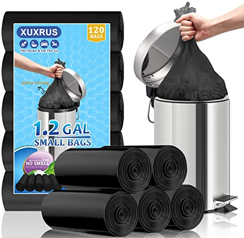 XUXRUS Schwarze Müllbeutel 5Liter Kleine Mülltüten Badezimmer Abfallbeutel (120 Stück)