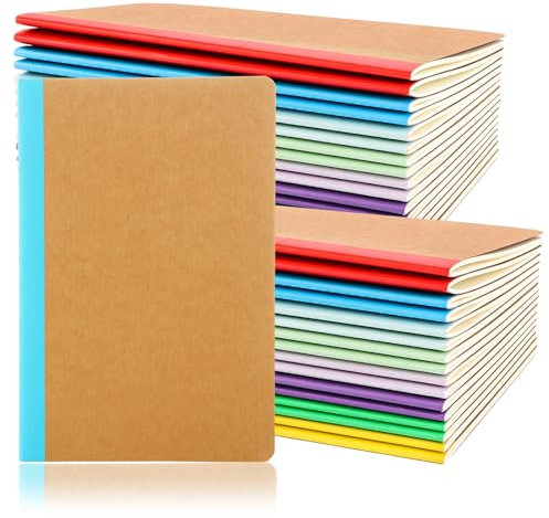 LDHHYH 48 Stück Kraft Notizbuch A5, 8 Farben Notizbuch A5 liniert, Sketchbook, Notizblock, Notizheft mit Regenbogen Rücken, 60 Seiten/30 Blatt, 21x14cm, Notizbücher für Schule Büro