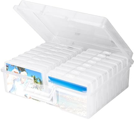 16-Case Photo Storage Box for 4x6 Photos – Clear Plastic Organizer for Crafts, Seeds, Jewelry & More – Durable Box with Carry Handle