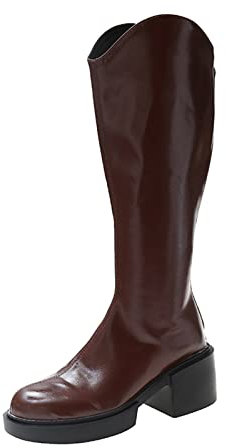 Stivali sopra il ginocchio da donna spessi con plateau – Stivali alti al ginocchio con tacco a blocco, in pelle PU, stivali alti in pelle verniciata, stivali da equitazione antiscivolo, marrone, 38 EU