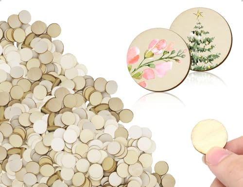Emezddo 400 Stück Holzscheiben,Naturholzscheiben zum Basteln,Unbehandelte Holz Log Scheiben,Mini Blanko Holzkreise Verzierungen,Holzschilder,holzplättchen Ornamente,für DIY Handwerk(Runde,20 mm)