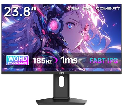 KTC Monitor Gaming, 180Hz / 144Hz 2K QHD (2560 x 1440) Monitor 24 Pollici con pannello Fast-IPS 1ms, HDR 400, Adaptive Sync, 400 cd/m² di luminosità, supporto regolabile per rotazione e sollevamento