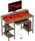 HOMCOM Computer Desk with LED Lights and Power Outlets, 120 x 55 cm Gaming Desk with Monitor Stand, Sliding Keyboard Tray and Storage Shelves for Home Office, Rustic Brown