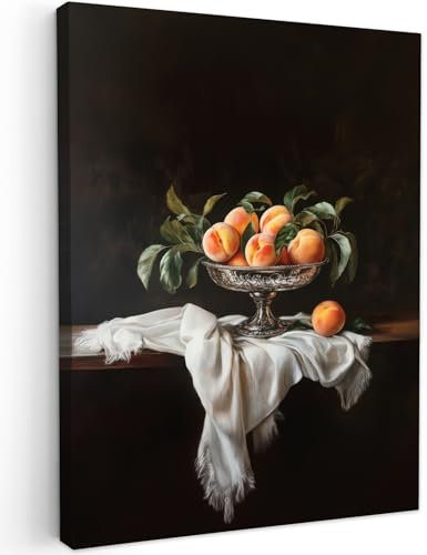 MuchoWow© Bilder 60x80 cm Wohnzimmer Deko Modern Wandbild Kunstdruck auf Leinwand Bild Schlafzimmer über Bett Room Decor Geschenke Stilleben - Pfirsiche - Vintage