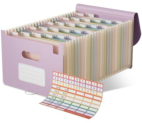 EcoStash Dokumentenmappe A4 26 Fächer, Weizenstroh Fächermappe Sortiermappe Bunte Datei Ordner Organizer, Akkordeon Aktenmappe Ordnungsmappe, BPA-frei, Zurück zur Natur, Gesundes Leben-Lavendelviolett