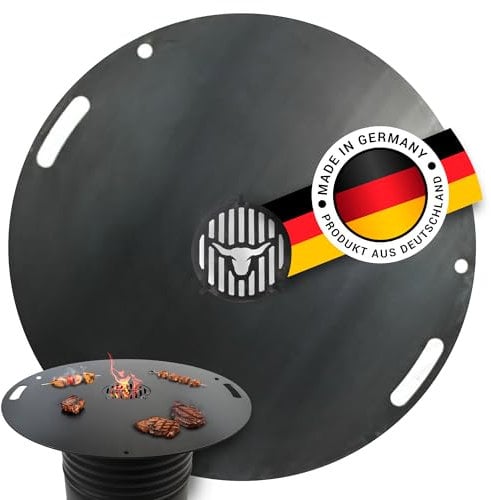 Feuerplatte Schwenkgrill 100cm INKL. Grilleinsatz – Grillplatte für Feuertonne, Feuerstelle & Feuerschale – A. Weyck Tools Plancha Grillring, Teppanyaki Platte – Hochwertiger Stahl 10mm Stärke - #1946