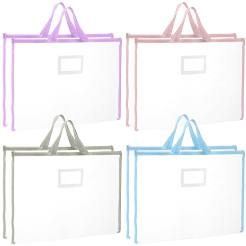 8 Pcs Large Sewing Project Bags 43 x 33cm Plastic Mesh Storage Bags with Handles, Sewing & Quilting Organizer for Knitting, Crochet & Craft Supplies (4 Colors)