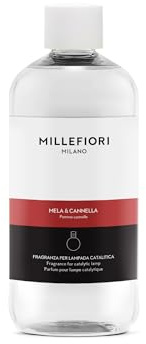 Millefiori Milano – Ricarica per Lampada Catalitica 500 ml, Mela & Cannella – Fragranza Fruttata e Speziata per Profumazione Ambiente