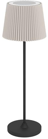 EGLO LED Akku Tischleuchte Leonero, Tischlampe kabellos, schwarz-beige Nachttischlampe aus Metall mit Textil Falt Lampenschirm, Touch dimmbar, USB aufladbar, warmweiß-neutralweiß