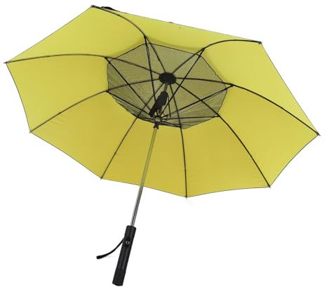 Cuifati Sun Umbrella with Misting Fan, Portable 8 Ribs Cooling Umbrella Misting Fan, USB Rechargeable Travel Umbrellas Foldable, for Outdoor Hot Summer Use (Yellow Black)