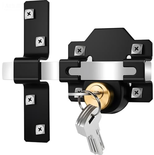 Tür-Sicherheitsschloss, 70 mm, doppelseitiges Türschloss, Querstange + Schlüssel, mechanisch, doppelte Öffnung innen und außen, geeignet für Innenhof, Garten, Terrassentür, 5 Schlüssel im Lieferumfang