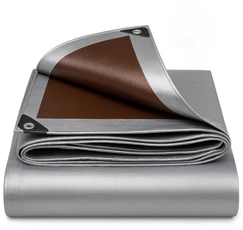 Lona impermeable con ojales, color gris, lona de protección universal, resistente a los desgarros, resistente a los rayos UV, resistente al moho, lona de 210 g/m², en diferentes tamaños (6 m x 8 m)