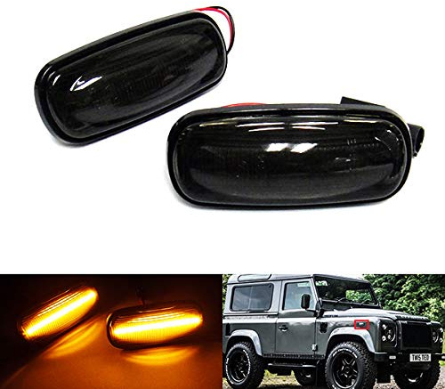 RZG 2x Black Smoked Lens Side Indicator Amber LED Marker Repeater Light For 1998+ LR Defender 90 110 Discovery II Freelander I 75