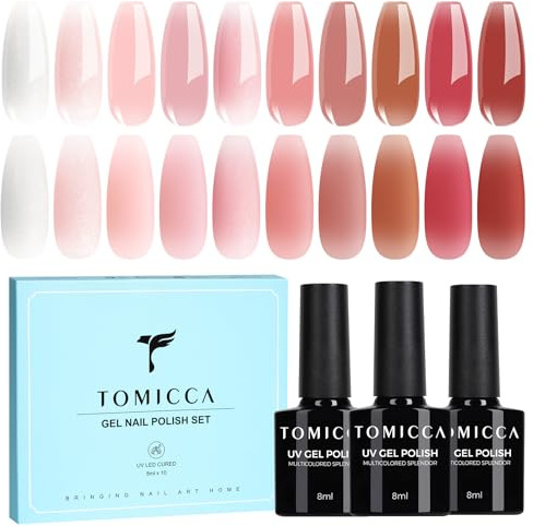 TOMICCA 10 Couleurs Vernis Semi Permanent Kit Teintes Nude, 8ML | Transparent Rose Nude Vernis Gel UV Semi Permanent, Soak Off Vernis Gel UV LED Gel Cadeau Pour Salon De Manucure DIY Home