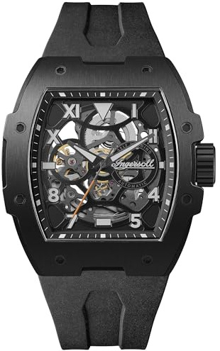 Ingersoll The Play Mens 50mm Automatic Watch with Black Skeleton Dial and Black PU Strap I15302