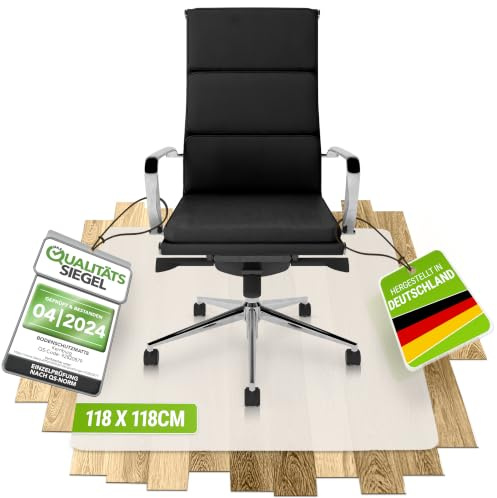 Kernburg Bodenschutzmatte für Bürostühle 118x118 cm transparent, rutschfest | Schützt Laminat, Parkett und Fliesen. Geräuschdämmend, transparent und ideal als Schreibtischstuhl-Unterlage im Homeoffice.