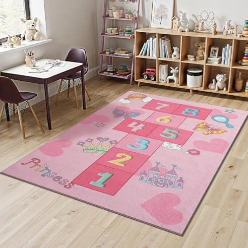 Mia´s Teppiche Joy Kids - Kinderzimmer, Kinderteppich, Spielteppich, Hüpfteppich, Zahlenteppich, Pink, 160 x 220 cm