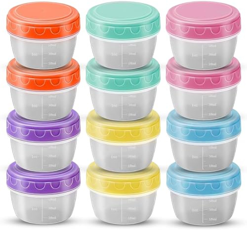 ACOMTUO 12 Stück Gefrierdosen Klein 77ml mit Deckel,Kleine Dosen Mit Deckel Plastik,Mini Frischhaltedosen,BPA-frei,Stapelbar, Wiederverwendbar,Gefrierdosen für Snacks,Soßen,Gewürzen usw（4.5 X 6CM）