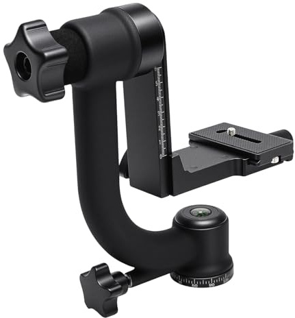 Professional Gimbal Tripod Head, 360 Degree Panoramic Gimbal Head with Scale, Bubble Level, Quick Release Plate, for Miniature Telephoto DSLR Cameras Flashes, Max Loading Up to 44 lbs/20kg