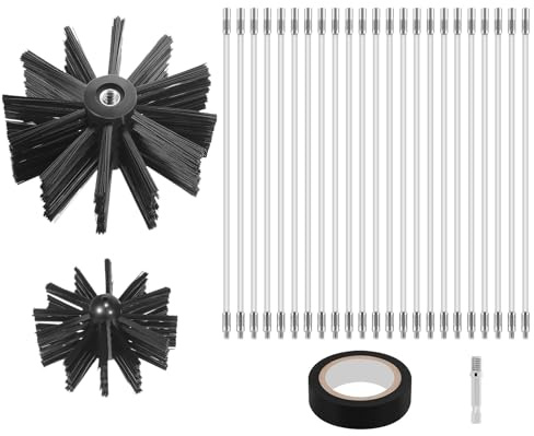 MAGICLULU 9 m Kaminbürste und Stangen-Set, 1 Set Kaminfegerbürsten-Set mit 10,2 cm 15,2 cm Köpfen, Schornstein- und Trocknerentlüftungs-Reinigungsset für Hauskanalreinigung