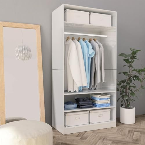 Frdhee Haushaltsschrank Kinder Kleiderschrank,Kleiderschrank Hochglanz-Weiß 100x50x200 cm Holzwerkstoff,Kellerschrank für Wohnzimmer Flur Büro
