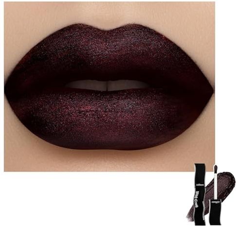 Dunkelroter Gothic-Lippenstift, weinroter matter metallischer Lippenstift mit seidiger Deckkraft feuchtigkeitsspendend hochpigmentiert burgunderrot für Vampir, Halloween Kostüm-Make-up (samtig-brown)