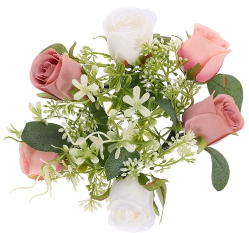 Amosfun Couronne de Bougie Artificielle de Roses, Anneau Décoratif Couleur Rose Poudré, Accessoire Déco Mariage Champêtre et Fête, Centre de Table Élégant pour Maison et Banquets