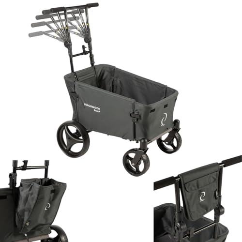 Beach Wagon Faltbarer Bollerwagen Push Combideal - 40 kg - Mittelgroßer Handwagen mit Schiebestange, Konsolentasche und Querstangentasche - Strandwagen, Campingwagen - Dunkelgrau
