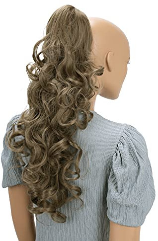 CAISHA 50cm Haarzopf Sarah Haarteil mit Butterflyklammer Pferdeschwanz Haarverlängerung Voluminös Gewellt Aschbraun H47