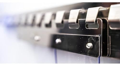 AirTech-UK PVC Strip Curtain Door Kit 1.5 x 2 meters Coldroom Warehouse Catering Vinyl Clear Plastic with 9 Strips (2mm Thick and 200mm Wide), Stainless Steel Rail and Clamps