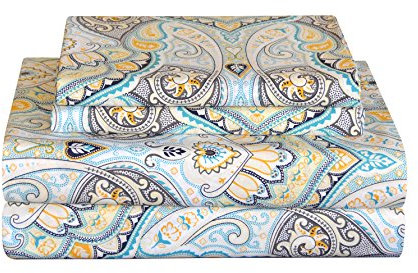 pointehaven Bedding 4-teiliges Perkal-Bettwäsche-Set für Doppelbett (King-Size) aus 100% Baumwolle, Bedruckte Bettlaken und Kissenbezüge, weiche Baumwolle, passend für Matratzen mit Einer Höhe von ca