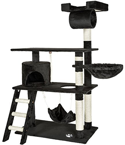 tectake® Tiragraffi per Gatti, Multifunzionale, Tiragraffi Gatto con Amaca, Albero per Gatti con Piattaforme Elevate e Colonne in Sisal, Albero Gatti Ideale per Gioco e Relax - Nero