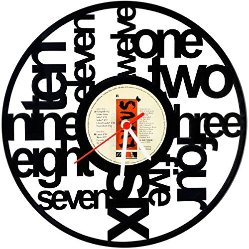 GRAVURZEILE Wanduhr aus Vinyl Schallplattenuhr „Wortspiel“ Upcycling Design Wand-Deko Vintage Wand-Dekoration Retro-Uhr Made in Germany