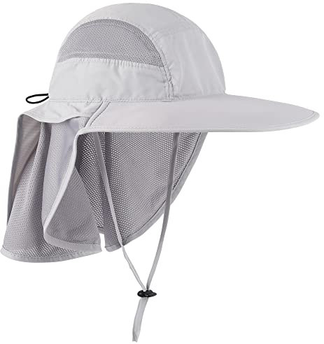 WANYING Unisex UV Schutz Sonnenhut mit Nackenschutz 12cm Großer Brim Outdoor Aktivitäten - für Kopfumfang 56-62cm Hellgrau