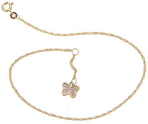 Silberketten Store Fußkette Singapur mit Anhänger Schmetterling - 1,4mm Breite - Länge wählbar 23-30cm - echt 333 Gold