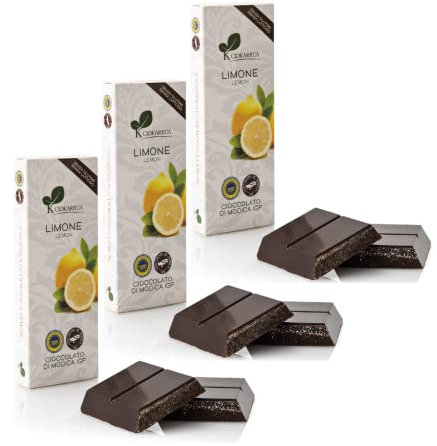 Ciokarrua Chocolat Citron | Chocolat au Citron de Modica | Tablettes de Chocolat Cru au Citron de Modica - 3 x 100 Gr