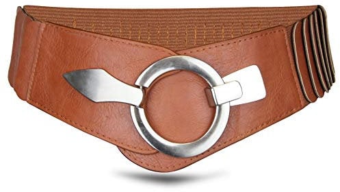 Elastischer Damen Taillengürtel, ca. 6 cm breiter Hüftgürtel mit silberner Ring-Schließe, camel, 80cm-80 cm (für Taillenweite 85-105 cm)-Camel