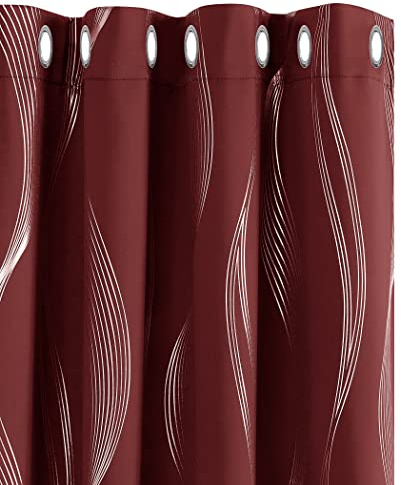 Deconovo Decorative Silver Wave Line Foil Printed Blackout Curtains Thermal Insulated Curtains Eyelet Curtains for Baby Nursery with 46 x 54 Inch Red Two Panels